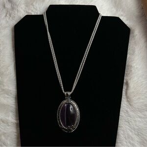 Fashion Silver and Purple Pendant Necklace